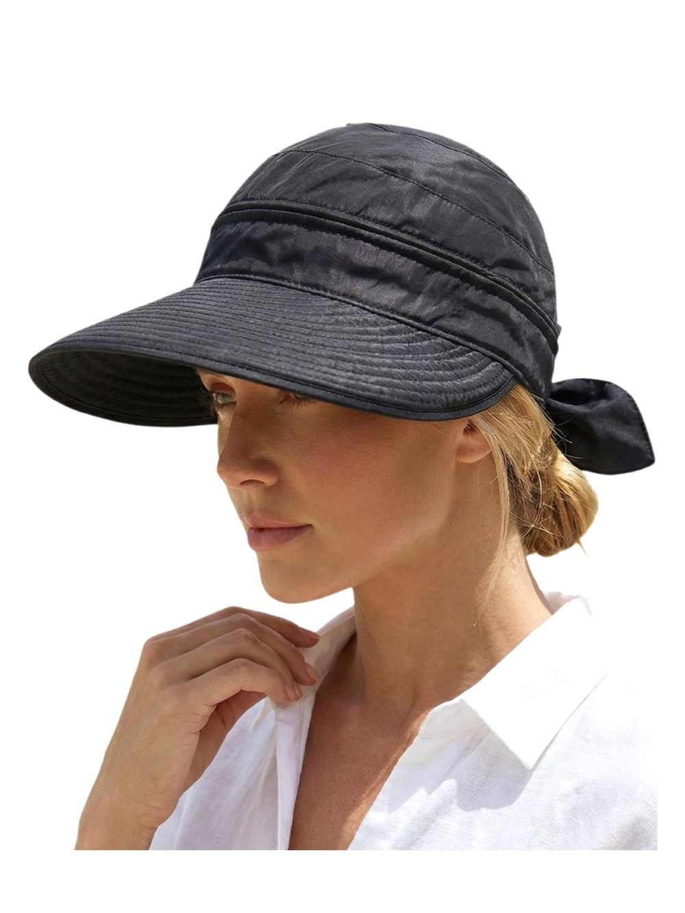2-in-1 Women’s Sun Visor Sun Hat Zipper Off Ponytail Friendly | Black | Size OS